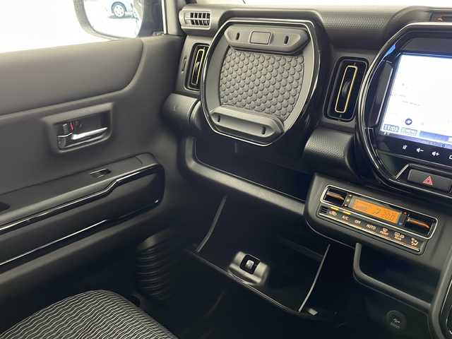 スズキ ハスラー HYBRID X ターボ 宮崎県 2024(令6)年 0.8万km ブルーイッシュブラックパール3 メーカーナビ　CD/DVD/AM/FM/SD/BT/Apple Car Play/Android Auto/スズキセーフティサポート/・デュアルカメラブレーキサポート(衝突軽減ブレーキ)/・後退時ブレーキサポート(衝突軽減ブレーキ)/・前方誤発進抑制機能/・後方誤発進抑制機能/・車線逸脱抑制機能/・車線逸脱警報機能/・ふらつき警報機能/・標識認識機能/・アダプティブクルーズコントロール/・先行車発進お知らせ機能/・ハイビームアシスト/・全方位バックカメラ/スマートキー　スペア1本/前後ドライブレコーダー/アイドリングストップ/コーナーセンサー/電動格納ミラー/シートヒーター/パドルシフト/フロアマット/ドアバイザー/ETC