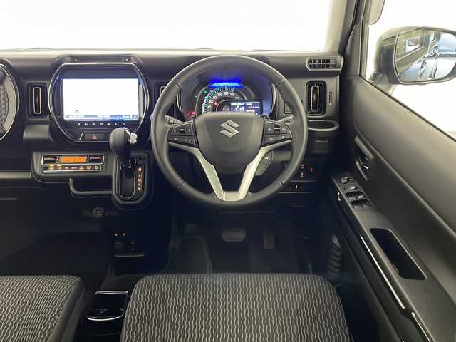 スズキ ハスラー HYBRID X ターボ 宮崎県 2024(令6)年 0.8万km ブルーイッシュブラックパール3 メーカーナビ　CD/DVD/AM/FM/SD/BT/Apple Car Play/Android Auto/スズキセーフティサポート/・デュアルカメラブレーキサポート(衝突軽減ブレーキ)/・後退時ブレーキサポート(衝突軽減ブレーキ)/・前方誤発進抑制機能/・後方誤発進抑制機能/・車線逸脱抑制機能/・車線逸脱警報機能/・ふらつき警報機能/・標識認識機能/・アダプティブクルーズコントロール/・先行車発進お知らせ機能/・ハイビームアシスト/・全方位バックカメラ/スマートキー　スペア1本/前後ドライブレコーダー/アイドリングストップ/コーナーセンサー/電動格納ミラー/シートヒーター/パドルシフト/フロアマット/ドアバイザー/ETC