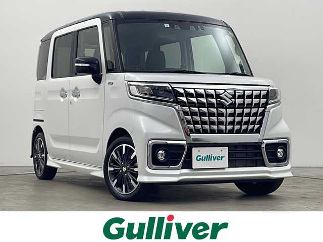 スズキ スペーシア カスタム HYBRID XS 秋田県 2024(令6)年 1.6万km ピュアホワイトパール/ブラック2トーン 4WD/社外メモリナビ　/Bluetooth/AM/FM/両側パワースライドドア　/バックカメラ　/衝突被害軽減システム　/レーダークルーズコントロール　/レーンキープアシスト　/横滑り防止装置　/LEDヘッドライト/フォグランプ/前席シートヒーター/前方ドライブレコーダー/ETC/スペアキー/純正アルミホイール/社外フロアマット/ミラーヒーター/ウィンカーミラー/ステアリングスイッチ