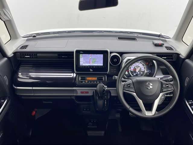 スズキ スペーシア カスタム HYBRID XS 秋田県 2024(令6)年 1.6万km ピュアホワイトパール/ブラック2トーン 4WD/社外メモリナビ　/Bluetooth/AM/FM/両側パワースライドドア　/バックカメラ　/衝突被害軽減システム　/レーダークルーズコントロール　/レーンキープアシスト　/横滑り防止装置　/LEDヘッドライト/フォグランプ/前席シートヒーター/前方ドライブレコーダー/ETC/スペアキー/純正アルミホイール/社外フロアマット/ミラーヒーター/ウィンカーミラー/ステアリングスイッチ