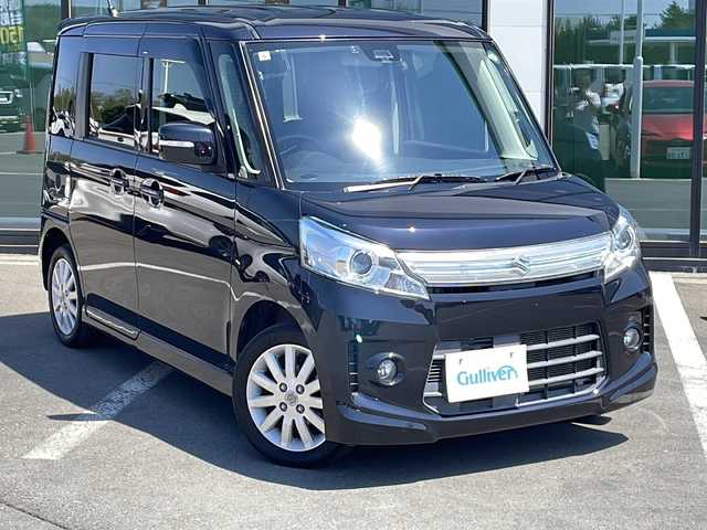 スズキ スペーシア カスタム TS 道東・釧路十勝 2013(平25)年 6万km ブルーイッシュブラックパール3 ・４WD/・社外ナビ/（CD/DVD/MSV/USB/BT/）/・バックカメラ/・ビルトインETC/・両側パワースライドドア/・レザー調シートカバー/・衝突軽減ブレーキ/・オートライト/・HIDライト/・フォグランプ/・スマートキー/・プッシュスタート/・後席サンシェード/・電格ミラー/・ミラーヒーター/・ドアバイザー/・フロアマット/・社外アルミホイール積込冬タイヤ積み込み