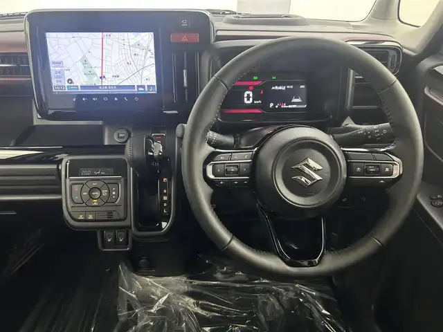 スズキ スペーシア カスタム HYBRID XS 埼玉県 2024(令6)年 0.5万km ピュアホワイトP 純正9インチナビ　CD DVD BT　フルセグ　全方位カメラ　レーダークルーズ　両側パワスラ　シートヒーター　ステアリングヒーター　ハーフレザー　LEDオートライト　クリアランスソナー　HUD　純正AW15インチ　アイドリングストップ　スペアキー