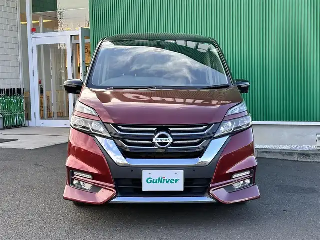 日産 セレナ ハイウェイスター Vセレクション 宮城県 2018(平30)年 10万km マルーンレッド 2トーン セーフティパックA/＝＝＝/エマージェンシーブレーキ/車線逸脱警報/標識検知機能/コーナーセンサー/純正フリップダウンモニター/純正9インチナビ（MM517D-L）/・CD/DVD/・Blu-ray/・Bluetooth/・フルセグTV/ビルトインETC/ドライブレコーダー/ハンズフリー両側パワースライドドア/革巻きステアリング/ステアリングスイッチ/LEDヘッドランプ/フォグランプ/オートライト/スマートキー＆プッシュスタート/スペアキー1本/エンジンスターター/電動格納ミラー/純正16インチAW/純正フロアマット/ドアバイザー