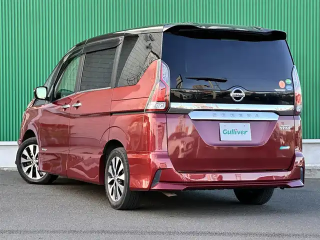 日産 セレナ ハイウェイスター Vセレクション 宮城県 2018(平30)年 10万km マルーンレッド 2トーン セーフティパックA/＝＝＝/エマージェンシーブレーキ/車線逸脱警報/標識検知機能/コーナーセンサー/純正フリップダウンモニター/純正9インチナビ（MM517D-L）/・CD/DVD/・Blu-ray/・Bluetooth/・フルセグTV/ビルトインETC/ドライブレコーダー/ハンズフリー両側パワースライドドア/革巻きステアリング/ステアリングスイッチ/LEDヘッドランプ/フォグランプ/オートライト/スマートキー＆プッシュスタート/スペアキー1本/エンジンスターター/電動格納ミラー/純正16インチAW/純正フロアマット/ドアバイザー