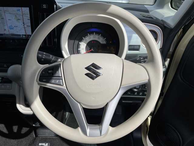 スズキ ワゴンＲ スマイル HYBRID S 滋賀県 2024(令6)年 0.8万km シフォンアイボリーメタリック 禁煙車/純正9型ナビ/（CD/DVD/Bluetooth/USB/Apple Car Play/Android Auto/フルセグTV)/全方位カメラ/両側パワースライドドア/運転席シートヒーター/デュアルカメラブレーキサポート/車線逸脱警報/リアソナー/オートライト/オートハイビーム/アイドリングストップ/プッシュスタート/スマートキー×２