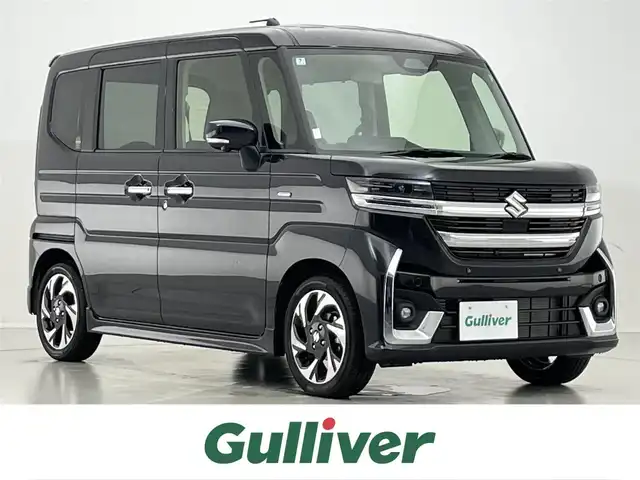 スズキ スペーシア カスタム HYBRID XS 滋賀県 2024(令6)年 0.4万km ブルーイッシュブラックパール3 禁煙車/純正9型ディスプレイオーディオ/（フルセグTV/BT/AppleCarplay/AndroidAuto/FM/AM）/スズキセーフティサポート/・デュアルセンサーブレーキサポートII/・低速時ブレーキサポート（前進・後退）/・誤発進抑制機能（前方・後方）/・車線逸脱警報機能/・車線逸脱抑制機能/・車線維持支援機能/・アダプティブクルーズコントロール（全車速追従・停止保持機能付き）/・標識認識機能/・発進お知らせ機能/・ハイビームアシスト/・パーキングセンサー（前後）/全方位カメラ/ハーフレザーシート/前席シートヒーター/ステアリングヒーター/革巻きステアリング/リアサーキュレーター/LEDヘッドライト/フォグランプ