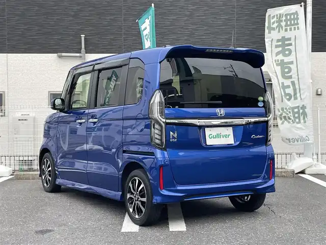ホンダ Ｎ ＢＯＸ カスタム G L ホンダセンシング 三重県 2020(令2)年 3.7万km ブリリアントスポーティブルーメタリック2トーン 登録時36121km/禁煙車/純正Gathersナビ/（AM/FM/TV/Bluetooth/CD/DVD）/ワンセグTV/バックカメラ/ビルトインETC/ステアリングスイッチ/レーダークルーズコントロール/オートライト/片側パワースライドドア/シートヒーター/ホンダセンシング/衝突軽減システム/コーナーセンサー/車線逸脱防止機能/純正フロアマット/プッシュスタート