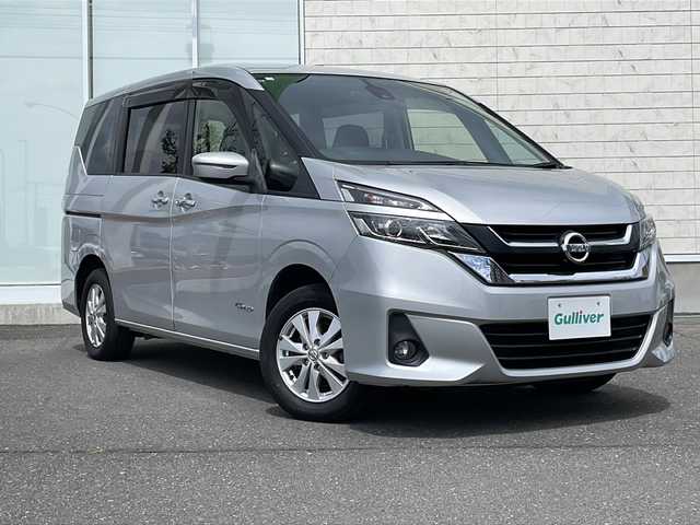 日産 セレナ G 岩手県 2016(平28)年 8.6万km ブリリアントシルバー 純正SDナビ/AM/FM/CD/DVD/Bluetooth/フルセグTV/フバックカメラ/ビルトインETC/両側パワースライドドア/クルーズコントロール/衝突被害軽減ブレーキ/横滑り防止装置/アイドリングストップ/オートライト/LEDヘッドライト/フォグランプ/スマートキー/プッシュスタート/電動格納ミラー/純正15インチAW/純正フロアマット/ドアバイザー/保証書/取扱説明書