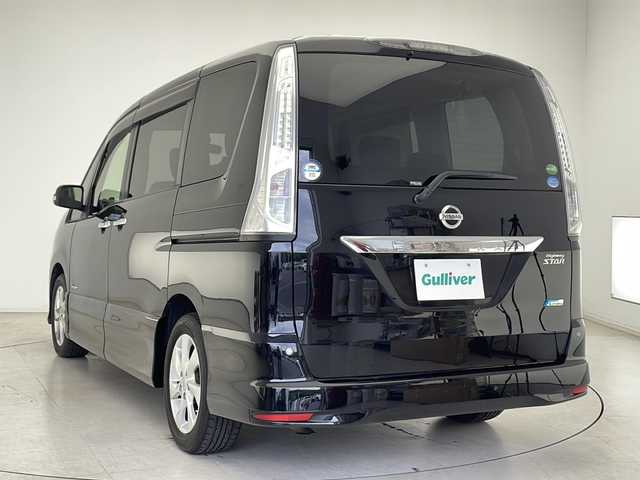 日産 セレナ ハイウェイスター Sハイブリッド 千葉県 2012(平24)年 5.7万km スーパーブラック 社外フリップダウンモニター/コーナーセンサー（前後）/クルーズコントロール/純正7インチSDナビ（MC312D-W）/　（Bluetooth/CD/DVD/USB/フルセグTV/AUX）/バックカメラ/社外ETC/アイドリングストップ/パワーステアリング/純正フロアマット/両側パワースライドドア/オートライト/キセノンヘッドライト/純正16インチアルミホイール