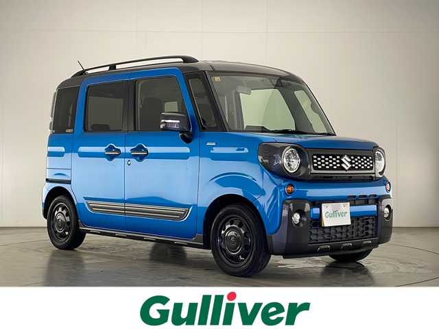 スズキ スペーシア ギア HYBRID XZターボ 宮崎県 2018(平30)年 4.8万km ブリスクブルーメタリック/ガンメタリック2トーンルーフ ツートンカラー/SUZUKI Safety Support/〇デュアルカメラブレーキサポート/〇誤発進抑制機能（前方・後方）/〇後退時ブレーキサポート/〇車線逸脱警報機能/〇車線逸脱抑制機能/〇ふらつき警報機能/〇標識認識機能/〇オートマチックハイビーム/〇コーナーセンサー/純正7インチディスプレイオーディオ（PVH-9300DVSZS）/バックカメラ/両側パワースライドドア/シートヒーター/クルーズコントロール/パドルシフト/アイドリングストップ/ドライブレコーダー/スマートキー×２/