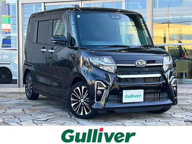 ダイハツ タント カスタム RS 静岡県 2019(令1)年 5.5万km ブラックマイカメタリック 【安全装備】/スマートアシスト/衝突回避・軽減ブレーキ機能 /（車速約4km/hから80km/h間時警報アラーム喚起作動/（前車相対速度約30km/h未満時衝突回避機能作動）/（前車相対速度約30km/hから80km/h時衝突軽減ブレーキ作動）/（対歩行者：車速約30km/h未満時回避機能作動、50km/h未満時軽減機能作動）/オートハイビーム（作動車速：約25km/h以上時）/誤発進抑制機能（障害物検知範囲前方4m以内・後方3m以内）/車線逸脱警報＆逸脱抑制制御（作動車速：約60km/h以上時）/先行車発進お知らせ機能/進入禁止標識認識機能/【主要装備】/純正ナビ　/フルセグテレビ　/アラウンドビューモニター　/ＥＴＣ　/両側パワースライドドア　/前席シートヒーター　/ハーフレザーシート　/スマートキー　/プッシュスタート　/ＬＥＤ　/後席モニター　/アイドリングストップ