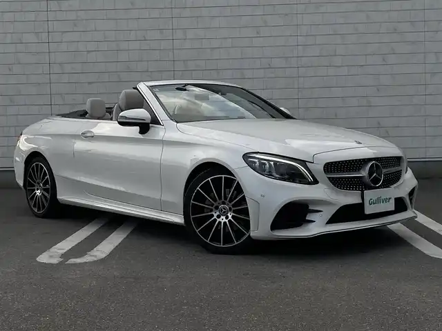 メルセデス・ベンツ Ｃ１８０ カブリオレ スポーツ 福島県 2018(平30)年 3.5万km ダイヤモンドホワイト ダークブルー幌/レーダーセーフティパッケージ/アダプティブクルーズコントロール/ヘッドアップディスプレイ/レーンチェンジアシスト/ブラインドスポットモニター/白レザーシート/パワーシート/シートヒーター/エアーシート/純正ナビ/CarPlay/バックカメラ/フルセグTV/マルチビームLED/純正19インチAW/パドルシフト/エアサス/ドラレコ前/取扱説明書/保証書/スペアキー