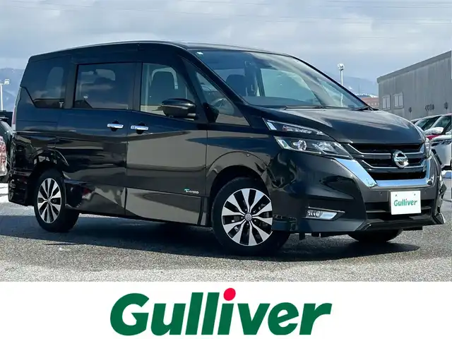 日産 セレナ ハイウェイスター Vセレクション 滋賀県 2018(平30)年 4.5万km ダイヤモンドブラック ガソリン（ハイブリッド）/2WD(FF)/CVT/後席モニター/両側パワースライドドア/9インチ純正ナビ【MM518D-L】/（FM/AM/CD/DVD/フルセグTV/Bluetooth）/前後ドライブレコーダー/ETC/アラウンドビューモニター/バックカメラ/インテリジェント　エマージェンシーブレーキ/クルーズコントロール/レーンキープアシスト/電動格納ミラー/アイドリングストップ/革巻きステアリング/ステアリングスイッチ/オートライト/LEDヘッドライト/フロントフォグ/フルオートエアコン/プッシュスタート/スマートキー