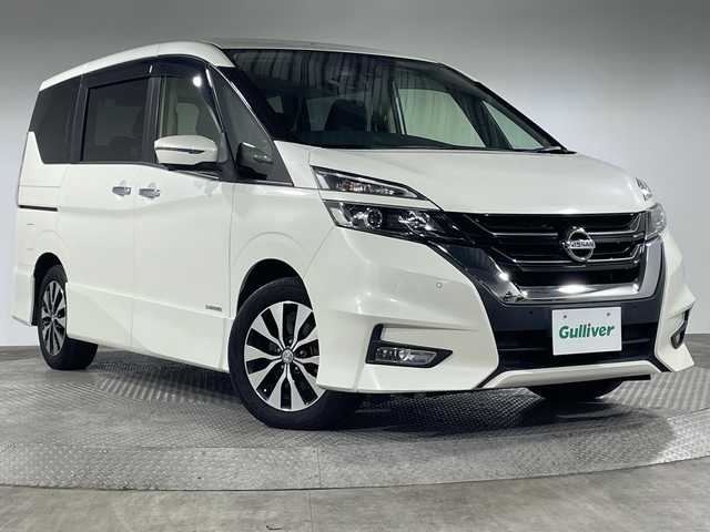 日産 セレナ ハイウェイスターVセレクションⅡ 神奈川県 2018(平30)年 3.6万km ブリリアントホワイトパール 純正9型SDナビゲーション【MM518D-L】/純正フリップダウンモニター/フルセグ　CD DVDブルーレイ　Bluetooth SD　AUX/インテリジェントアラウンドビューモニター/インテリジェントルームミラー/インテリジェントパーキングアシスト/両側電動スライドドア【サンシェード】/セーフティパックB【メーカーオプション】/プロパイロット/インテリジェントエマージェンシーブレーキ/LDW車線逸脱警報/レーダークルーズコントロール/車線逸脱防止支援システム/標識認識機能/ふらつき警報/ハイビームアシスト/フロントバックソナー/電動パーキングブレーキ/オートブレーキホールド/ヒーター付ドアミラー/革巻きステアリング【スイッチ】/2列目3列目パーソナルテーブル/USB電源ソケット/ビルトインETC2.0/アイドリングストップ/社外前方ドライブレコーダー/プッシュスタート/インテリジェントキー/純正サイド/リアスポイラー/LEDヘッドランプ/オートライト/フロントフォグランプ/純正16インチアルミホイール