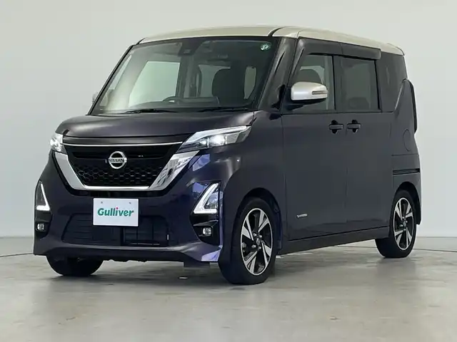 日産 ルークス HWS Gターボ プロパイロットED 岐阜県 2020(令2)年 6.2万km パープルＭ 純正9インチディスプレイオーディオ/AppleCarPlay /AndroidAuto /Bluetooth /HDMI/FM AM/USB/ナビ・ドラレコ連動機能/iPod/アラウンドビューモニター/両側パワースライドドア/革巻きステアリング/ステアリングリモコン/ビルトインETC/プロパイロット/エマージェンシーブレーキ/車線逸脱警報/車線逸脱防止支援/ハンドル支援/速度標識認識機能/道路標識認識機能/先行車発進お知らせ機能/ふらつき警報/フロントソナー/リアソナー/タイヤアングルガイド