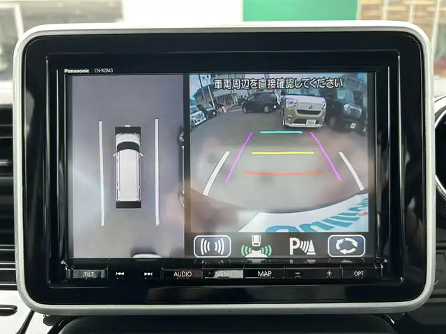 スズキ スペーシア カスタム HYBRID XS ターボ 島根県 2018(平30)年 1.9万km ブレイブカーキP ８インチ純正ＳＤナビ/フルセグTV/DVD再生/Ｂｌｕｅｔｏｏｔｈオーディオ/全方位/バック/サイドカメラ/前方ドライブレコーダー/後方コーナーセンサー/ＥＴＣ/両側パワースライドドア/クルーズコントロール/衝突被害軽減ブレーキ/横滑り防止装置/レーンキープアシスト/リアサーキュレーター/ハーフレザーシート/D席シートヒーター/アイドリングストップ/純正LEDヘッドライト/純正フロアマット/純正15インチアルミホイール
