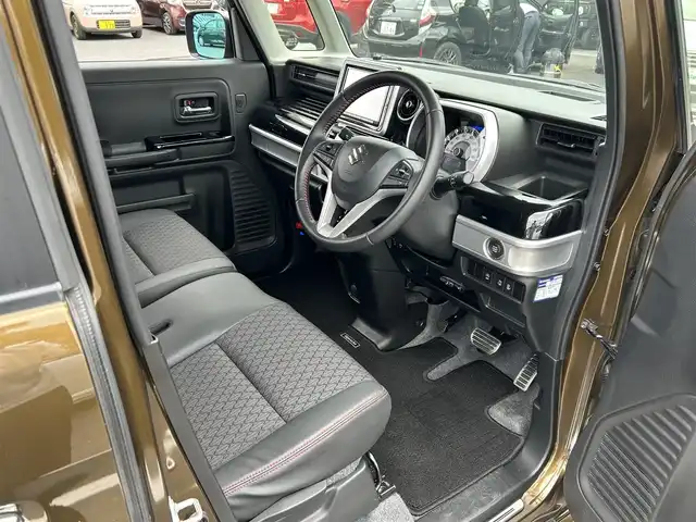 スズキ スペーシア カスタム HYBRID XS ターボ 島根県 2018(平30)年 1.9万km ブレイブカーキP ８インチ純正ＳＤナビ/フルセグTV/DVD再生/Ｂｌｕｅｔｏｏｔｈオーディオ/全方位/バック/サイドカメラ/前方ドライブレコーダー/後方コーナーセンサー/ＥＴＣ/両側パワースライドドア/クルーズコントロール/衝突被害軽減ブレーキ/横滑り防止装置/レーンキープアシスト/リアサーキュレーター/ハーフレザーシート/D席シートヒーター/アイドリングストップ/純正LEDヘッドライト/純正フロアマット/純正15インチアルミホイール
