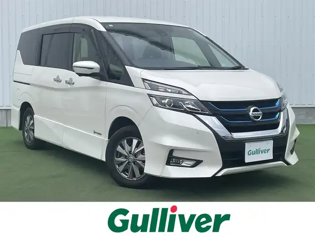 日産 セレナ e－パワー ハイウェイスター V 香川県 2019(平31)年 3.8万km ブリリアントホワイトパール 登録時走行距離：37659km/ディーラー純正9型ナビ/　フルセグTV/フリップダウンモニター/両側パワースライドドア/エマージェンシーブレーキ/レーダークルーズコントロール/レーンキープアシスト/クリアランスソナー/横滑り防止装置/LEDヘッドライト/オートライト/フォグランプ/ビルトインETC/ドライブレコーダー/ロールサンシェード/シートヒーター/ISOFIX/革巻きステアリング/ステアリングスイッチ/ステアリングヒーター/プッシュスタート/スマートキー/スペアキー