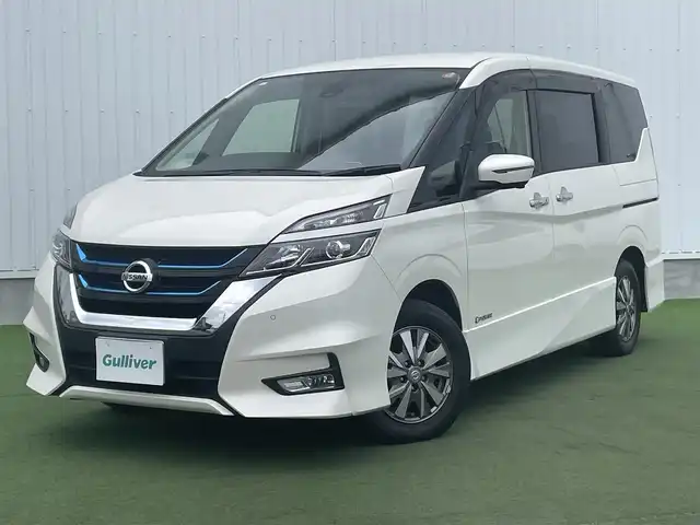 日産 セレナ e－パワー ハイウェイスター V 香川県 2019(平31)年 3.8万km ブリリアントホワイトパール 登録時走行距離：37659km/ディーラー純正9型ナビ/　フルセグTV/フリップダウンモニター/両側パワースライドドア/エマージェンシーブレーキ/レーダークルーズコントロール/レーンキープアシスト/クリアランスソナー/横滑り防止装置/LEDヘッドライト/オートライト/フォグランプ/ビルトインETC/ドライブレコーダー/ロールサンシェード/シートヒーター/ISOFIX/革巻きステアリング/ステアリングスイッチ/ステアリングヒーター/プッシュスタート/スマートキー/スペアキー