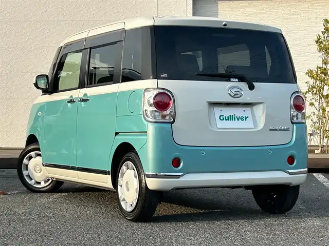 ダイハツ ムーヴ キャンバス G メイクアップ リミテッド　SAⅢ 千葉県 2021(令3)年 0.7万km パールホワイトⅢ/ファインミントメタリック 2トーン スマートアシスト3/SDナビ(NMZK-W71D)/　AM FM CD DVD Bluetooth/全方位カメラ/LEDオートヘッドライト/シートヒーター(運転席)/両側パワースライドドア/リアクリアランスソナー/パーキングアシスト/アイドリングストップ/フロントフォグランプ/ドライブレコーダー