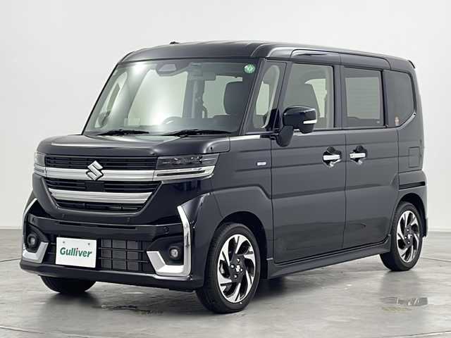スズキ スペーシア カスタム HYBRID XS 群馬県 2024(令6)年 0.1万km ブルーイッシュブラックパール3 純正９型ナビ　全方位カメラ　前後ドラレコ　ＨＵＤ　ハーフレザー　シートヒーター　ステアリングヒーター　両側電動スライドドア　アダプティブクルーズコントロール　衝突被害軽減ブレーキ　ＬＥＤライト　禁煙車