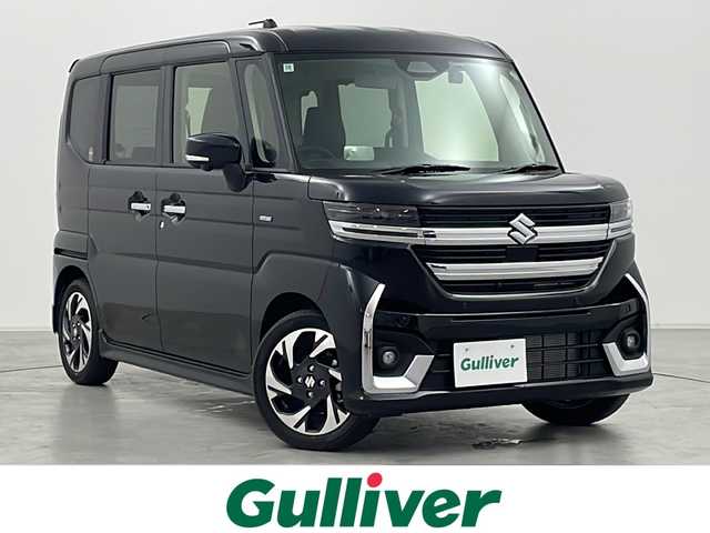スズキ スペーシア カスタム HYBRID XS 群馬県 2024(令6)年 0.1万km ブルーイッシュブラックパール3 純正９型ナビ　全方位カメラ　前後ドラレコ　ＨＵＤ　ハーフレザー　シートヒーター　ステアリングヒーター　両側電動スライドドア　アダプティブクルーズコントロール　衝突被害軽減ブレーキ　ＬＥＤライト　禁煙車