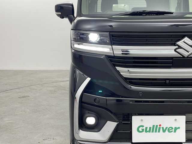 スズキ スペーシア カスタム HYBRID XS 群馬県 2024(令6)年 0.1万km ブルーイッシュブラックパール3 純正９型ナビ　全方位カメラ　前後ドラレコ　ＨＵＤ　ハーフレザー　シートヒーター　ステアリングヒーター　両側電動スライドドア　アダプティブクルーズコントロール　衝突被害軽減ブレーキ　ＬＥＤライト　禁煙車