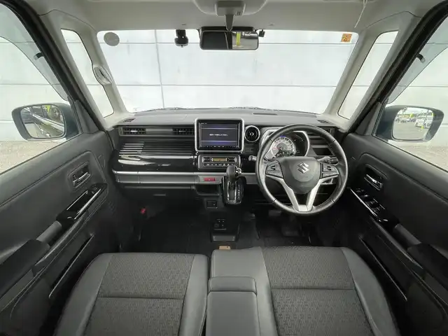 スズキ スペーシア カスタム HYBRID XS 千葉県 2020(令2)年 4.2万km ブルーイッシュブラックパール3 衝突軽減ブレーキ/レーンキープアシスト/レーダークルーズコントロール/クリアランスソナー/ヘッドアップディスプレイ/純正SDナビ/　フルセグ/BT/DVD/CD/USB/全方位カメラ/ステアリングスイッチ/ETC/ハーフレザーシート/シートヒーター/両側パワースライドドア/LEDヘッドライト/オートライト/フォグライト/スマートキー/プッシュスタート/純正フロアマット