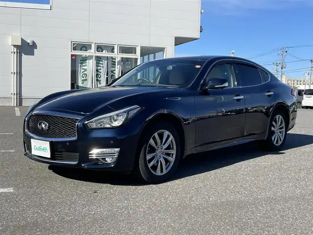 日産 フーガ 370GT FOUR 青森県 2017(平29)年 8.7万km ダークブルー ４WD/純正ナビ/フルセグTV/CD/DVD/BT/ドライブレコーダー/純正エンジンスターター/ETC/後席モニター/D席シートメモリ/前席パワーシート/オートライト/クルーズコントロール/オートライト