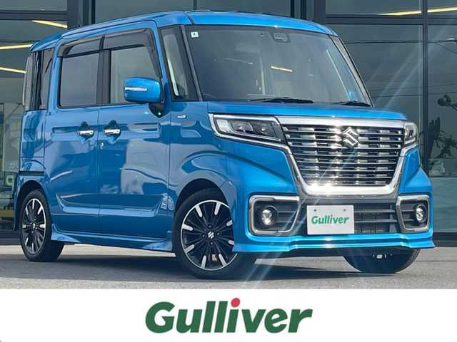 スズキ スペーシア カスタム HYBRID XS 愛媛県 2020(令2)年 8.7万km ブリスクブルーM 純正8型ナビ(Bluetooth/フルセグTV)/全周囲カメラ/両側電動スライドドア/リアサーキュレーター/ヘッドアップディスプレイ/衝突被害軽減装置/車線逸脱防止装置/アイドリングストップ/バックソナー/LEDヘッドライト/オートライト/オートマチックハイビーム/ハーフレザーシート/シートヒーター/後席サンシェイド/純正ドアバイザー/電格ミラー/純正フロアマット/現状サマー(純正AW)(165/55/R15)/BRIDGESTONE NEWNO/禁煙車
