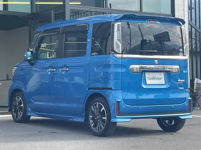 スズキ スペーシア カスタム HYBRID XS 愛媛県 2020(令2)年 8.7万km ブリスクブルーM 純正8型ナビ(Bluetooth/フルセグTV)/全周囲カメラ/両側電動スライドドア/リアサーキュレーター/ヘッドアップディスプレイ/衝突被害軽減装置/車線逸脱防止装置/アイドリングストップ/バックソナー/LEDヘッドライト/オートライト/オートマチックハイビーム/ハーフレザーシート/シートヒーター/後席サンシェイド/純正ドアバイザー/電格ミラー/純正フロアマット/現状サマー(純正AW)(165/55/R15)/BRIDGESTONE NEWNO/禁煙車