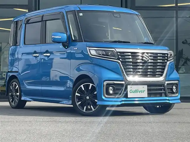 スズキ スペーシア カスタム HYBRID XS 愛媛県 2020(令2)年 8.7万km ブリスクブルーM 純正8型ナビ(Bluetooth/フルセグTV)/全周囲カメラ/両側電動スライドドア/リアサーキュレーター/ヘッドアップディスプレイ/衝突被害軽減装置/車線逸脱防止装置/アイドリングストップ/バックソナー/LEDヘッドライト/オートライト/オートマチックハイビーム/ハーフレザーシート/シートヒーター/後席サンシェイド/純正ドアバイザー/電格ミラー/純正フロアマット/現状サマー(純正AW)(165/55/R15)/BRIDGESTONE NEWNO/禁煙車