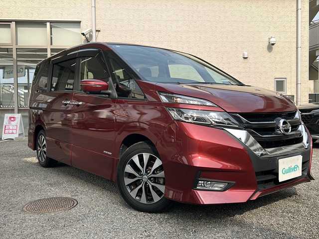 日産 セレナ 兵庫県 2019(平31)年 4.1万km マルーンレッド 純正ディーラーナビ/　Bluetooth・AUX・IPod・USB・HDMI/フルセグTV/全方位カメラ/前後コーナーセンサー/前後ドライブレコーダー/純正ビルトインETC/両側パワースライドドア/自動駐車/3列シート/ウォークスルー/クルーズコントロール/アンチロック・ブレーキ・システム/衝突被害軽減システム/横滑り防止装置/レーンキープアシスト/アイドリングストップ/オートライト/プッシュスタート/純正フロアマット/純正アルミホイール/スマートキー/スペアキー×１/取扱説明書/保証書
