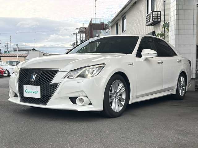 トヨタ クラウン ハイブリッド アスリートG 京都府 2014(平26)年 8.6万km ホワイトパールクリスタルシャイン HDDナビ８インチ/アラウンドビューモニター /レーダークルーズコントロール /クリアランスソナー  /ステアリングヒーター /シートヒーター＆ベンチレーター /エアシート /メモリーパワーシート/電動リアサンシェード /オールオートパワーウィンドウ/ドラレコ前後 (UP-K04)/ワンセグTV/ウィンカーミラー/フロントフォグ/オートマチックハイビーム/ビルトインETC/スマートキー/禁煙車/プッシュスタート