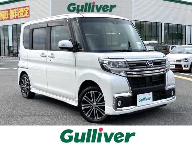 ダイハツ タント カスタム RS トップED SAⅡ 鳥取県 2016(平28)年 6.6万km パールホワイトⅢ ターボ車/社外ナビ/フルセグ/CD/DVD/BT/バックカメラ/スマートアシスト/レーンキープアシスト/両側パワースライドドア/ハーフレザーシート/LEDヘットライト/純正15インチアルミホイール/プッシュエンジンスタート/アイドリングストップ/リヤルーフスポイラー/フロアマット/ドアバイザー