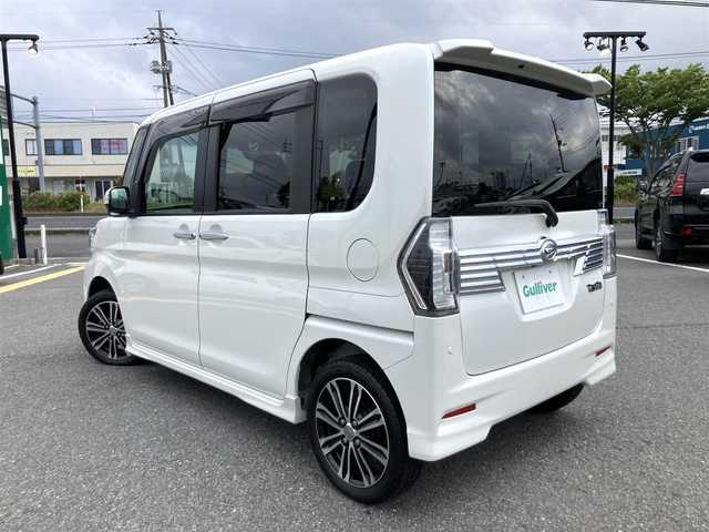 ダイハツ タント カスタム RS トップED SAⅡ 鳥取県 2016(平28)年 6.6万km パールホワイトⅢ ターボ車/社外ナビ/フルセグ/CD/DVD/BT/バックカメラ/スマートアシスト/レーンキープアシスト/両側パワースライドドア/ハーフレザーシート/LEDヘットライト/純正15インチアルミホイール/プッシュエンジンスタート/アイドリングストップ/リヤルーフスポイラー/フロアマット/ドアバイザー