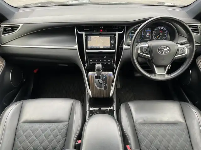 トヨタ ハリアー ハイブリッド エレガンス 静岡県 2014(平26)年 7.5万km スパークリングブラックパールクリスタルシャイン モデリスタエアロ（フロント、サイド、リア）/４WD/純正ナビ/（AM/FM/CD/DVD/BT)/フルセグTV/バックカメラ/スマートキー/プッシュスタート/ハーフレザーシート/運転席パワーシート/ドライブレコーダー/ビルトインETC/純正18インチアルミホイール/横滑り防止装置/スペアキー×１/LEDヘッドライト/純正フロアマット/保証書