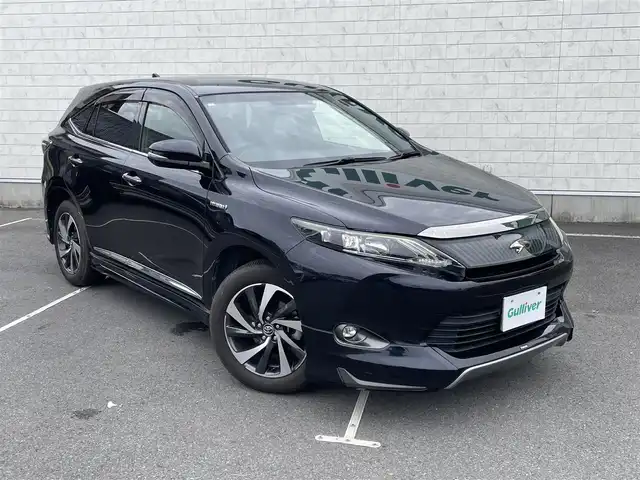 トヨタ ハリアー ハイブリッド エレガンス 静岡県 2014(平26)年 7.5万km スパークリングブラックパールクリスタルシャイン モデリスタエアロ（フロント、サイド、リア）/４WD/純正ナビ/（AM/FM/CD/DVD/BT)/フルセグTV/バックカメラ/スマートキー/プッシュスタート/ハーフレザーシート/運転席パワーシート/ドライブレコーダー/ビルトインETC/純正18インチアルミホイール/横滑り防止装置/スペアキー×１/LEDヘッドライト/純正フロアマット/保証書