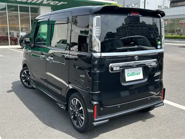 スズキ スペーシア カスタム HYBRID XS ターボ 島根県 2020(令2)年 1.9万km ブルーイッシュブラックパール3 社外8インチメモリーナビ/フルセグTV/DVD再生/Bluetoothオーディオ/全方位/バック/サイドカメラ　/前後ドライブレコーダー/ビルトインＥＴＣ　/両側パワースライドドア/レーダークルーズコントロール/衝突軽減ブレーキ　/横滑り防止装置/リアサーキュレーター/ハーフレザーシート/D席シートヒーター/アイドリングストップ/純正ＬＥＤヘッドライト　/純正フロアマット　