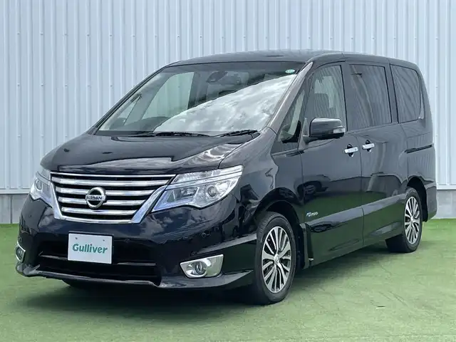 日産 セレナ HWS S HV Vセレ +Sefty Aセーフ 香川県 2015(平27)年 4.7万km ダイヤモンドブラック 登録時走行距離：47065km/メーカー純正ナビ/全方位カメラ/前後ドライブレコーダー/ビルトインETC/両側パワースライドドア/エマージェンシーブレーキ/レーンキープアシスト/クルーズコントロール/横滑り防止装置/アイドリングストップ/ロールサンシェード/ISOFIX/革巻きステアリング/ステアリングスイッチ/プッシュスタート/スマートキー/スペアキー