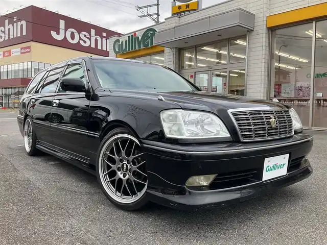 トヨタ クラウン エステート アスリート G 滋賀県 2006(平18)年 8.4万km ブラック ムーンルーフ/BBS19インチホイール（左右色違）/326powerチャクリキダンパー（車高調）/社外リヤバンパー/社外サイドステップ/ロイヤルヘッドライト/ロイヤルグリル/JASMAマフラー/カロッツェリア ウーファー/カロッツェリア  セパレートスピーカー/カロッツェリア  アンプ×2/カロッツェリア  クロスオーバーネットワーク/カロッツェリア HDDナビ/DVD、CD/ETC/黒革レザーシート/前席パワーシート/クルーズコントロール/スペアキー有り