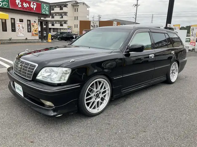 トヨタ クラウン エステート アスリート G 滋賀県 2006(平18)年 8.4万km ブラック ムーンルーフ/BBS19インチホイール（左右色違）/326powerチャクリキダンパー（車高調）/社外リヤバンパー/社外サイドステップ/ロイヤルヘッドライト/ロイヤルグリル/JASMAマフラー/カロッツェリア ウーファー/カロッツェリア  セパレートスピーカー/カロッツェリア  アンプ×2/カロッツェリア  クロスオーバーネットワーク/カロッツェリア HDDナビ/DVD、CD/ETC/黒革レザーシート/前席パワーシート/クルーズコントロール/スペアキー有り
