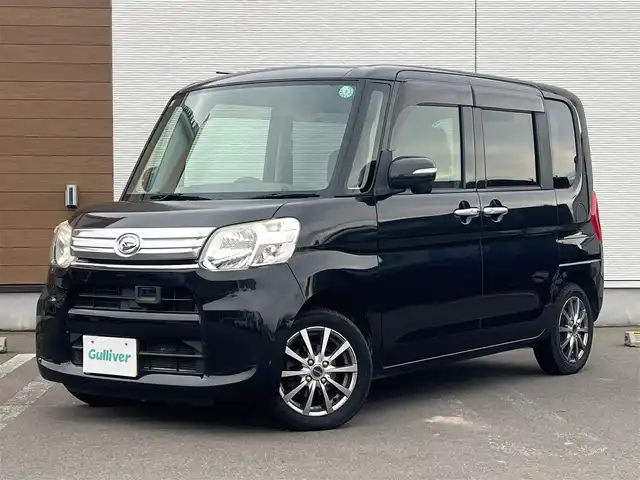 ダイハツ タント G SA 秋田県 2013(平25)年 11.5万km ブラックマイカメタリック ４WD/両側パワースライドドア/純正メモリナビ（DVD/CD再生可能）/フルセグ/バックカメラ/社外１４インチアルミ（冬タイヤ装着）/スマートキー/アイドリングストップ/プッシュスタート/ステアリングスイッチ/純正フロアマット/純正ドアバイザー/オートライト/オートエアコン/パワーステアリング/パワーウィンドウ/ヘッドライトレベライザー/横滑り防止/盗難防止装置/寒冷地仕様/電動格納ウィンカーミラー/保証書/取扱説明書/記録簿/スペアキー×１