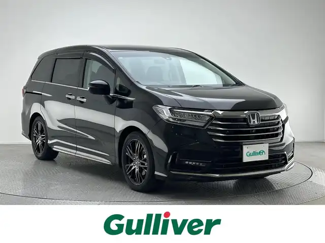 ホンダ オデッセイ ハイブリッド e:HEVアブソルート EX 兵庫県 2021(令3)年 2.8万km プレミアムスパークルブラックパール ハーフレザーシート/前席シートヒーター/パワーシート/純正メモリーナビ＆フルセグTV/（CD＆DVD＆SD＆BT）/フリップダウンモニター/アラウンドビューモニター/ドラレコ前後/純正18inアルミホイール/オートライト/LEDライト/LEDフォグ/スマートキー/プッシュスタート/フロアマット/ドアバイザー