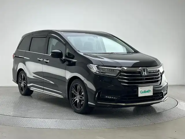 ホンダ オデッセイ ハイブリッド e:HEVアブソルート EX 兵庫県 2021(令3)年 2.8万km プレミアムスパークルブラックパール ハーフレザーシート/前席シートヒーター/パワーシート/純正メモリーナビ＆フルセグTV/（CD＆DVD＆SD＆BT）/フリップダウンモニター/アラウンドビューモニター/ドラレコ前後/純正18inアルミホイール/オートライト/LEDライト/LEDフォグ/スマートキー/プッシュスタート/フロアマット/ドアバイザー