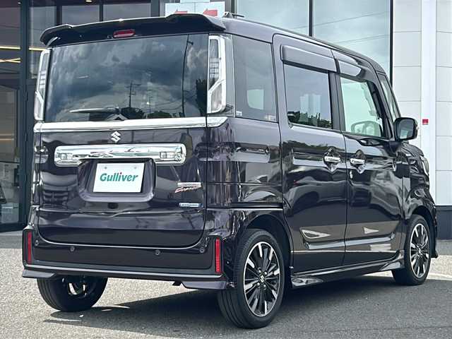 スズキ スペーシア カスタム HYBRID XS 大阪府 2020(令2)年 5.6万km ムーンライトバイオレットPM 社外８インチナビ　バックカメラ　衝突軽減ブレーキ　車線逸脱警報　ハーフレザー　シートヒーター　両側パワースライドドア　前後ドライブレコーダー　純正フロアマット　純正１５インチアルミホイール　オートライト　ＬＥＤ　コーナーセンサー 　