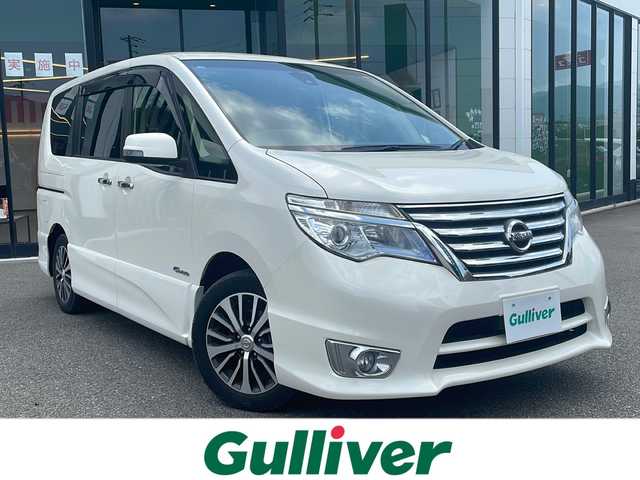 日産 セレナ ハイウェイスター Sハイブリッド 兵庫県 2014(平26)年 6.5万km ブリリアントホワイトパール 純正SDナビ/・BT/・CD/DVD/・フルセグTV/純正フリップダウンモニター/オートクルーズコントロール/レーン逸脱警報/純正アルミホイール/純正フロアマット/両側パワースライドドア/Wエアバック/LEDライト