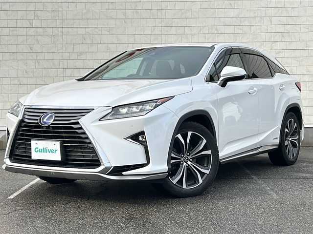 レクサス ＲＸ 450h バージョンL 富山県 2018(平30)年 8.6万km ソニッククォーツ 4WD/ムーンルーフ/純正12.3型ナビ/フルセグTV/バックモニター/ビルトインETC2.0/レーダークルーズコントロール/クリアランスソナー/セーフティシステムプラス/・プリクラッシュセーフティシステム/・レーンキーピングアシスト/・オートマチックハイビーム/後方車両検知/ブラインドスポットモニター/3眼LEDヘッドランプ/本木製/革巻きコンビステアリング/セミアニリン革シート/前席パワーシート/前席シートヒーター/エアシート/純正20インチアルミホイール/スマートエントリー/スタートシステム/禁煙車