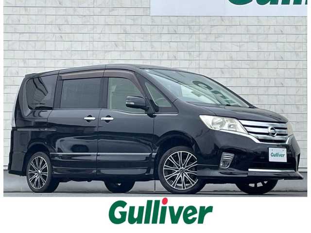 日産 セレナ ハイウェイスター Vセレクション 岩手県 2012(平24)年 9万km スーパーブラック 禁煙車/４WD/両側パワースライドドア/クルーズコントロール/デジタルインナーミラー/横滑り防止装置/電動格納ミラー/ウィンカーミラー/ETC/2列目リラックスモード付上下調整式ヘッドレスト/オートライト/フォグライト/〇プッシュスタート/〇ドアバイザー/〇フロアマット/社外アルミホイール/社外シートカバー