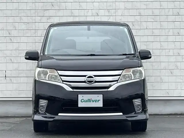 日産 セレナ ハイウェイスター Vセレクション 岩手県 2012(平24)年 9万km スーパーブラック 禁煙車/４WD/両側パワースライドドア/クルーズコントロール/デジタルインナーミラー/横滑り防止装置/電動格納ミラー/ウィンカーミラー/ETC/2列目リラックスモード付上下調整式ヘッドレスト/オートライト/フォグライト/〇プッシュスタート/〇ドアバイザー/〇フロアマット/社外アルミホイール/社外シートカバー